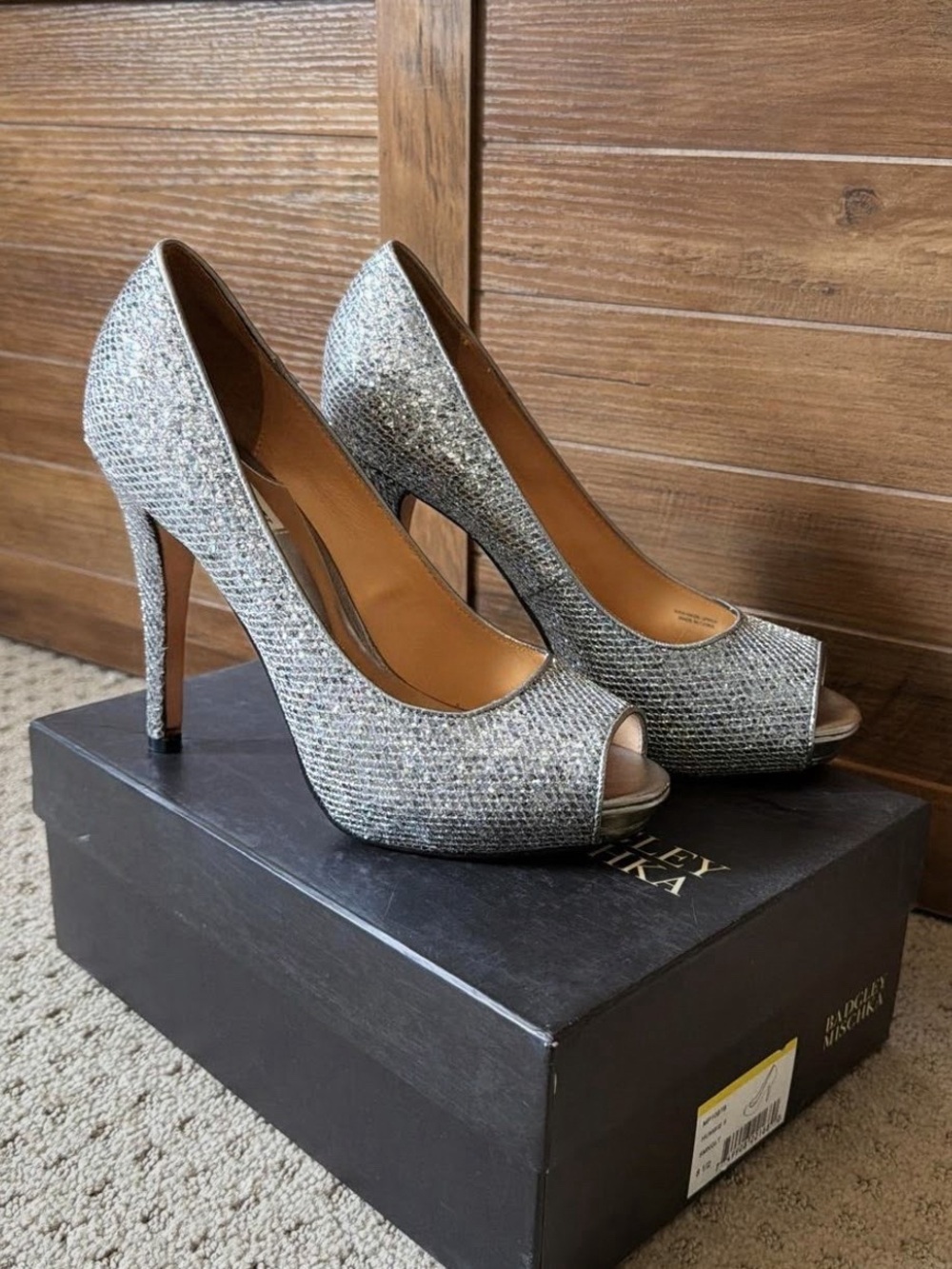 Badgley Mischka Sparkling Silver Peep-Toe Pumps